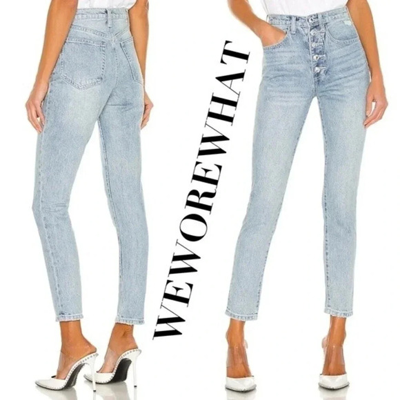 NEW, WEWOREWHAT, The Danielle Crystal High Rise Straight Jeans - Picture 1 of 8